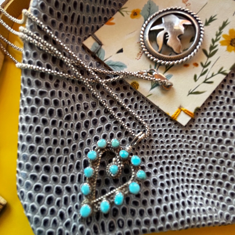 Vintage Native American Sleeping Beauty Turquoise Heart Necklace.